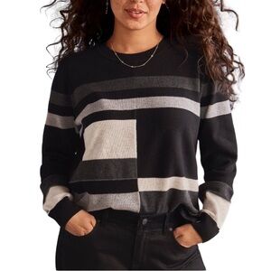 CAbi NWOT Boardgame Colorblock Knit Sweater Women's sz M Black Gray Cream